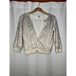 White House Black Market Silk Cashmere Cream Sequined‎ Cropped Cardigan